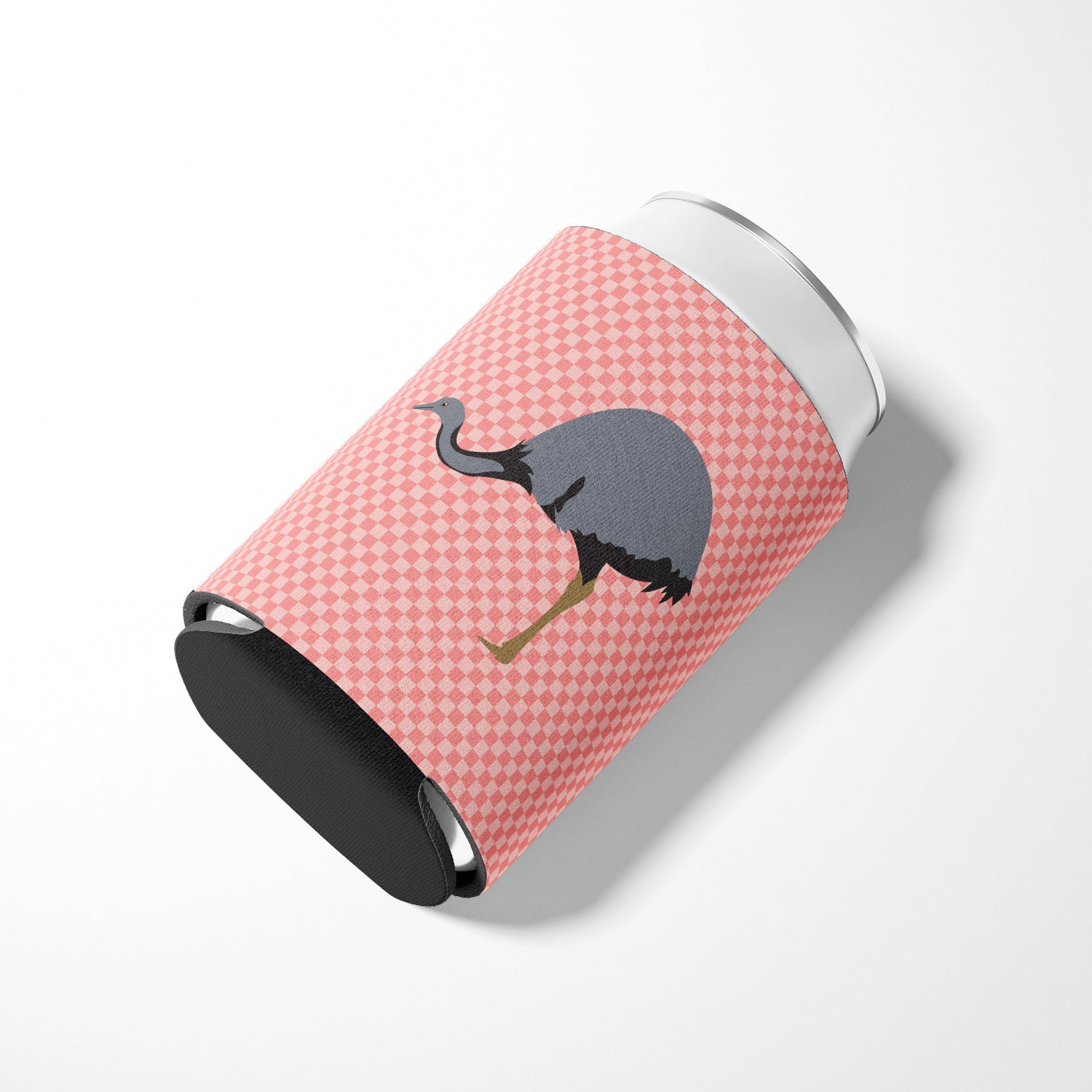 Rhea  Pink Check Can or Bottle Hugger Cooler Sleeve for Standard 12 oz Cans, Insulated Foam Beer & Soda Can Hugger Reusable
