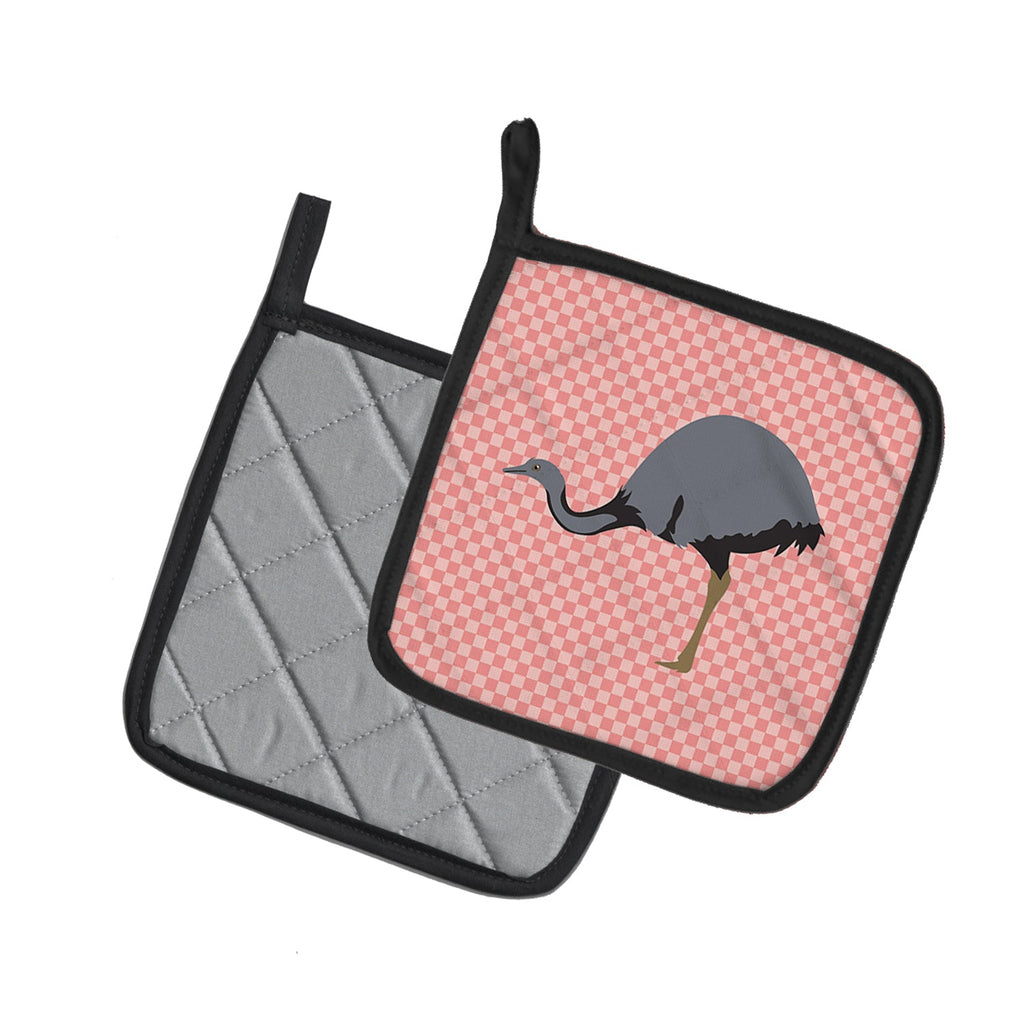 Rhea  Pink Check Pot Holder Set of 2 Heat Resistant Quilted Hot Pads 7.5 x 7.5 Inch, Insulated Kitchen Trivets for Cooking & Baking