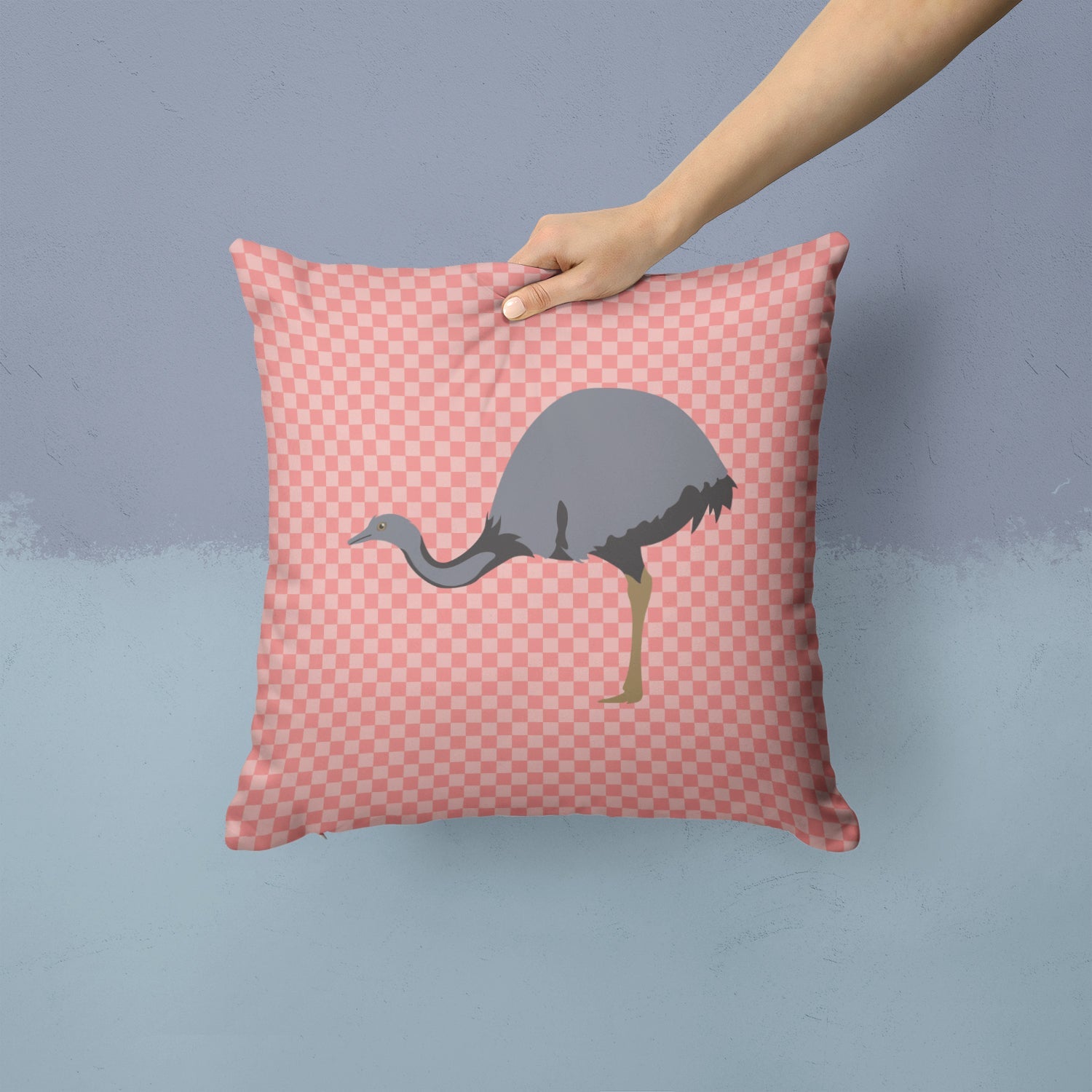 Rhea  Pink Check Decorative Throw Pillow 14x14 Indoor Outdoor Accent Cushion, Fabric Cover with Insert for Sofa, Bed, Porch & Living Room