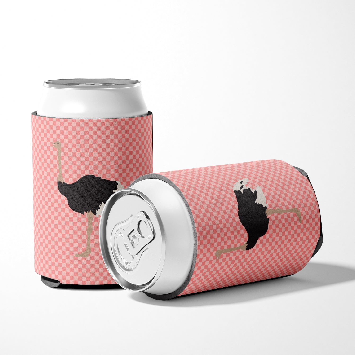 Common Ostrich Pink Check Can or Bottle Hugger Cooler Sleeve for Standard 12 oz Cans, Insulated Foam Beer & Soda Can Hugger Reusable