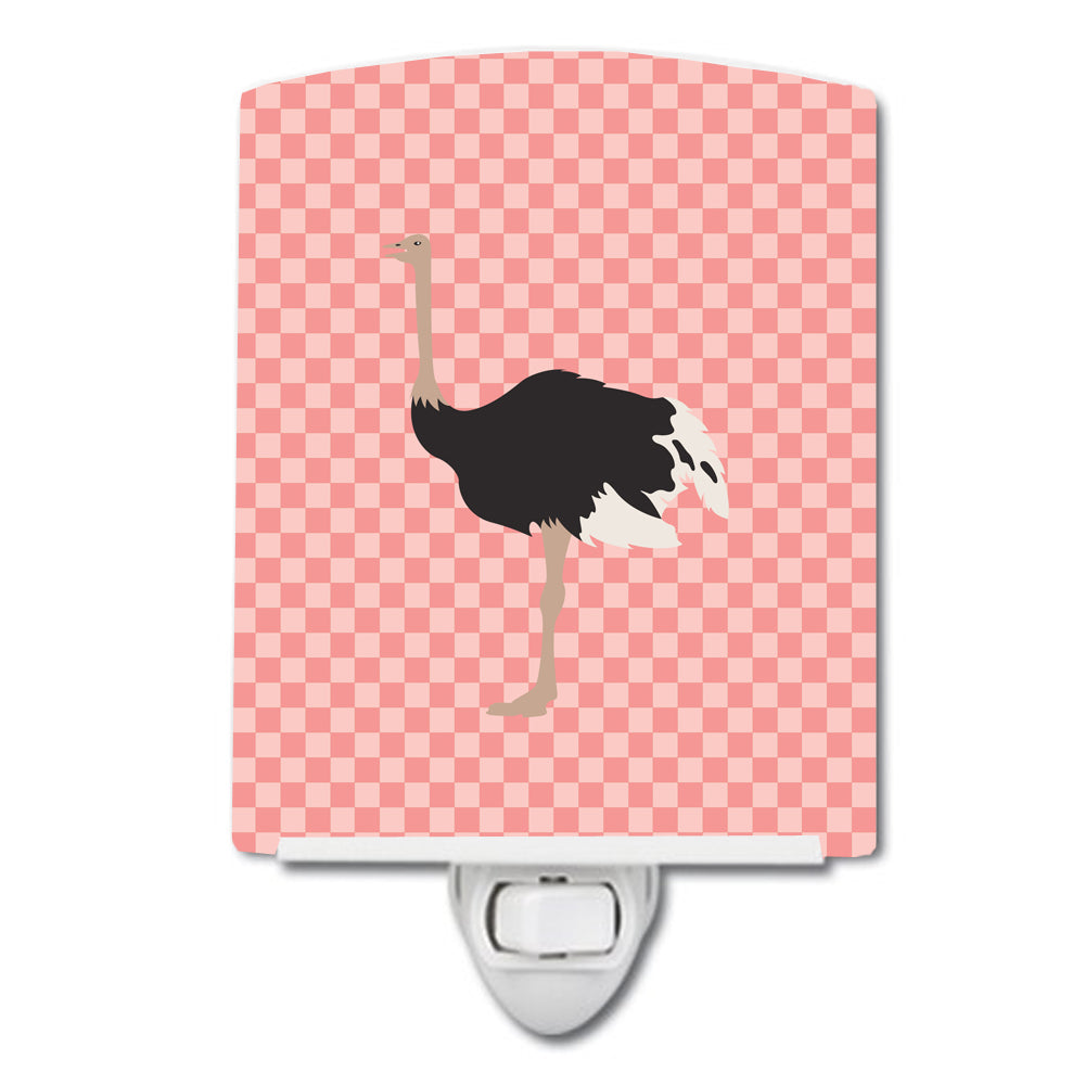 Common Ostrich Pink Check Ceramic Night Light Compact, UL-Certified, Ideal for Bedroom, Bathroom, Nursery, Hallway, Kitchen, 6x4x3, Multicolor