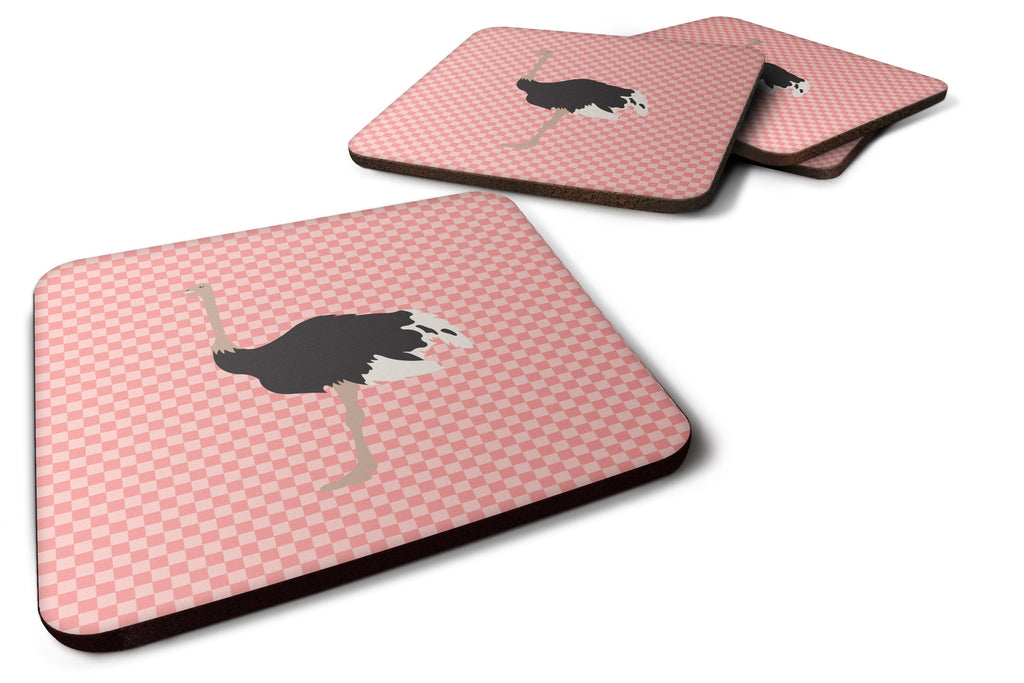 Common Ostrich Pink Check Foam Coasters Set of 4 Cup Coasters for Indoor Outdoor, Tabletop Protection, Anti Slip, Mouse pad Material
