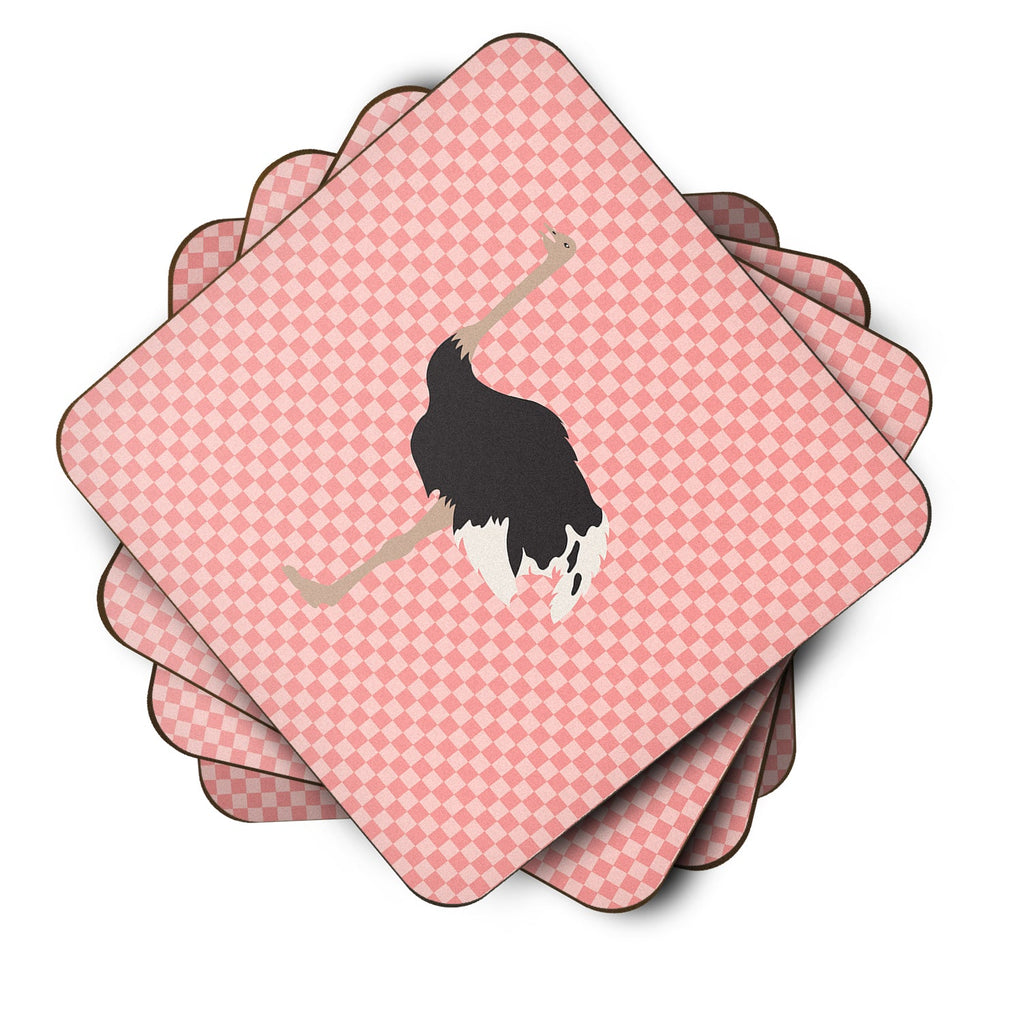 Common Ostrich Pink Check Foam Coasters Set of 4 Cup Coasters for Indoor Outdoor, Tabletop Protection, Anti Slip, Mouse pad Material