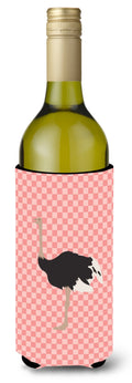 Common Ostrich Pink Check Wine Bottle Hugger Gift Sleeve for Standard 750 ml Bottles, Insulated Reusable Also Fits Mini Shot & Pint Bottles