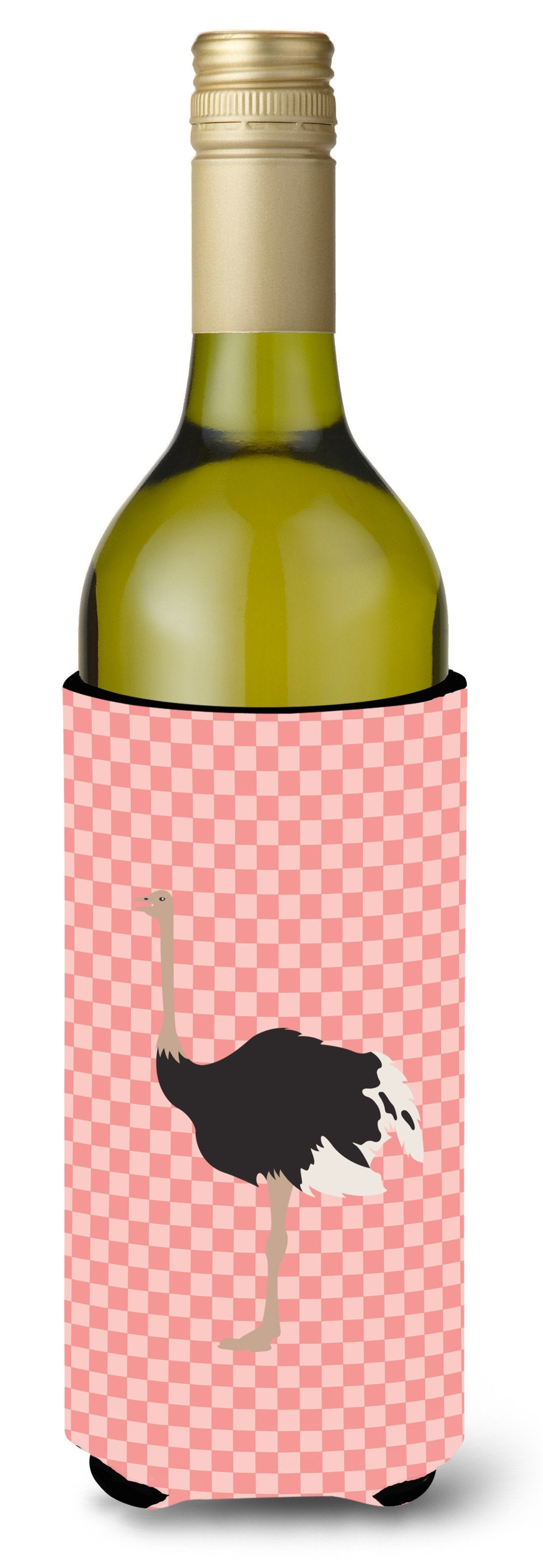Common Ostrich Pink Check Wine Bottle Hugger Gift Sleeve for Standard 750 ml Bottles, Insulated Reusable Also Fits Mini Shot & Pint Bottles