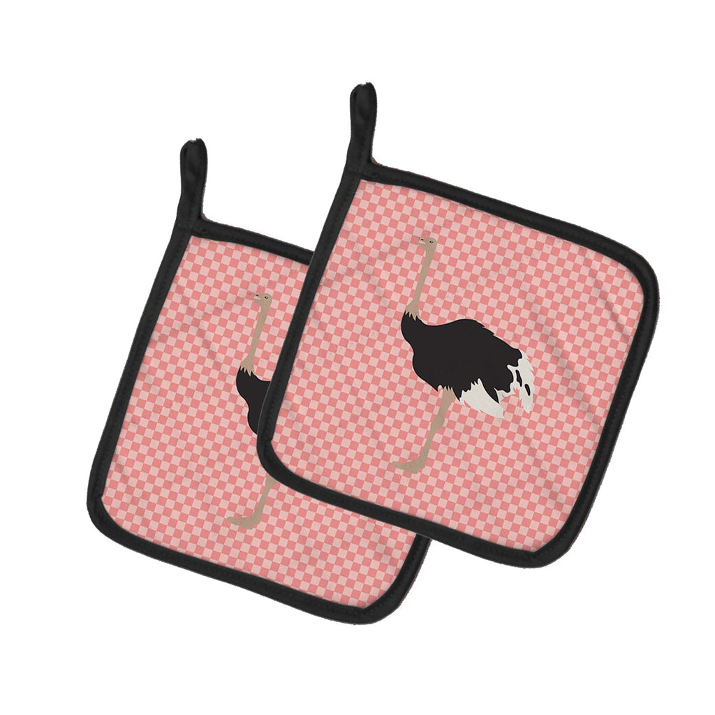 Common Ostrich Pink Check Pot Holder Set of 2 Heat Resistant Quilted Hot Pads 7.5 x 7.5 Inch, Insulated Kitchen Trivets for Cooking & Baking