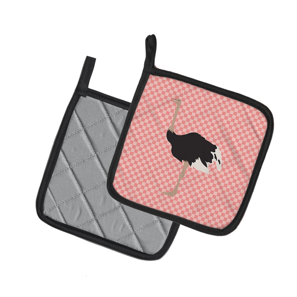 Common Ostrich Pink Check Pot Holder Set of 2 Heat Resistant Quilted Hot Pads 7.5 x 7.5 Inch, Insulated Kitchen Trivets for Cooking & Baking