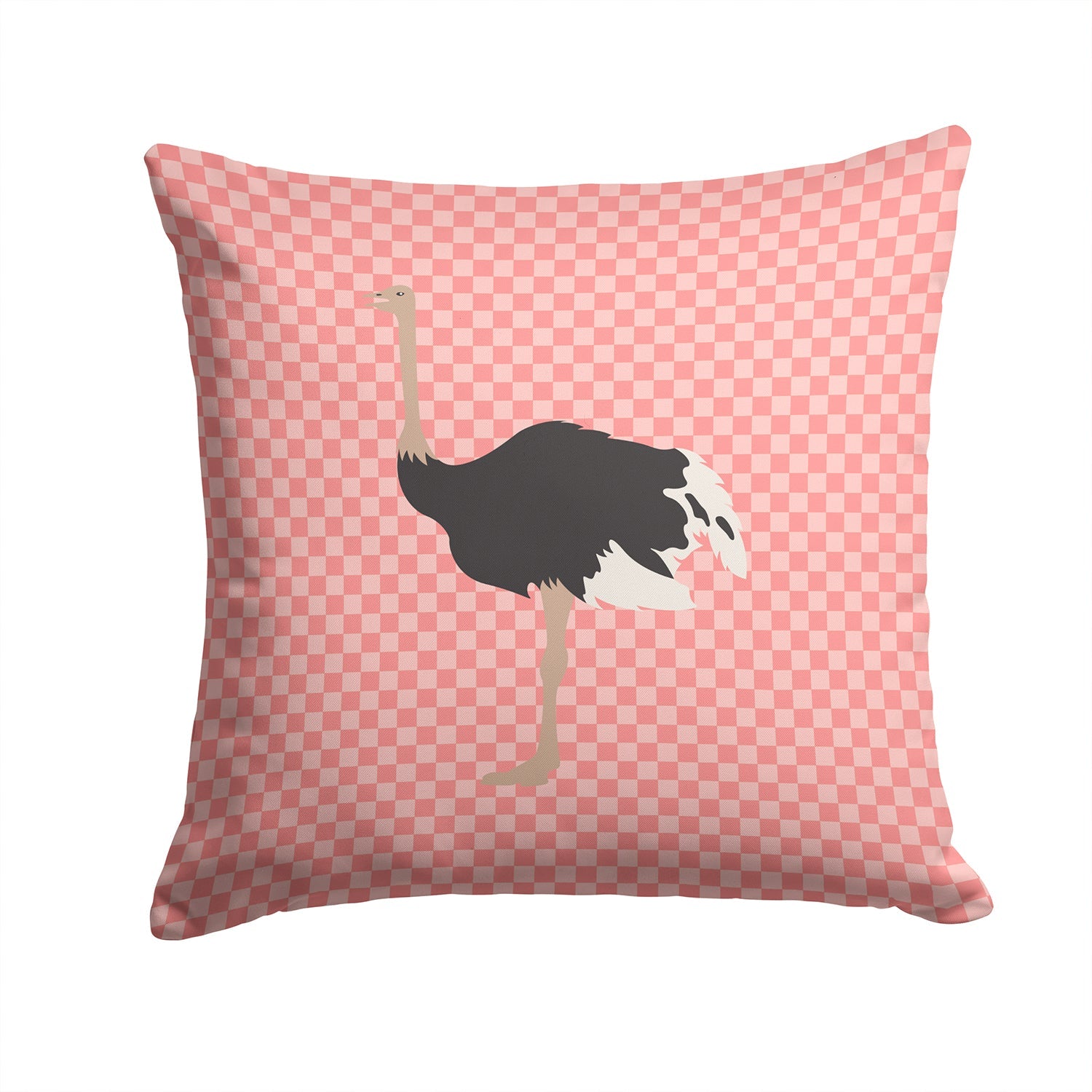 Common Ostrich Pink Check Decorative Throw Pillow 14x14 Indoor Outdoor Accent Cushion, Fabric Cover with Insert for Sofa, Bed, Porch & Living Room