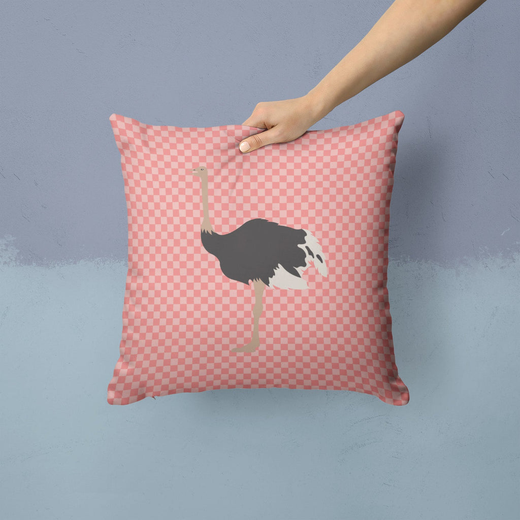 Common Ostrich Pink Check Decorative Throw Pillow 14x14 Indoor Outdoor Accent Cushion, Fabric Cover with Insert for Sofa, Bed, Porch & Living Room