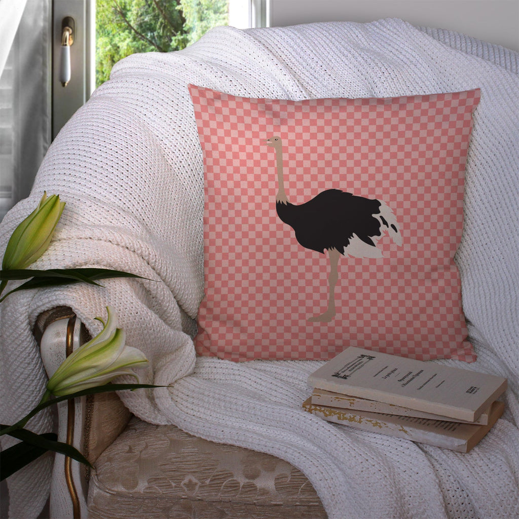 Common Ostrich Pink Check Decorative Throw Pillow 14x14 Indoor Outdoor Accent Cushion, Fabric Cover with Insert for Sofa, Bed, Porch & Living Room