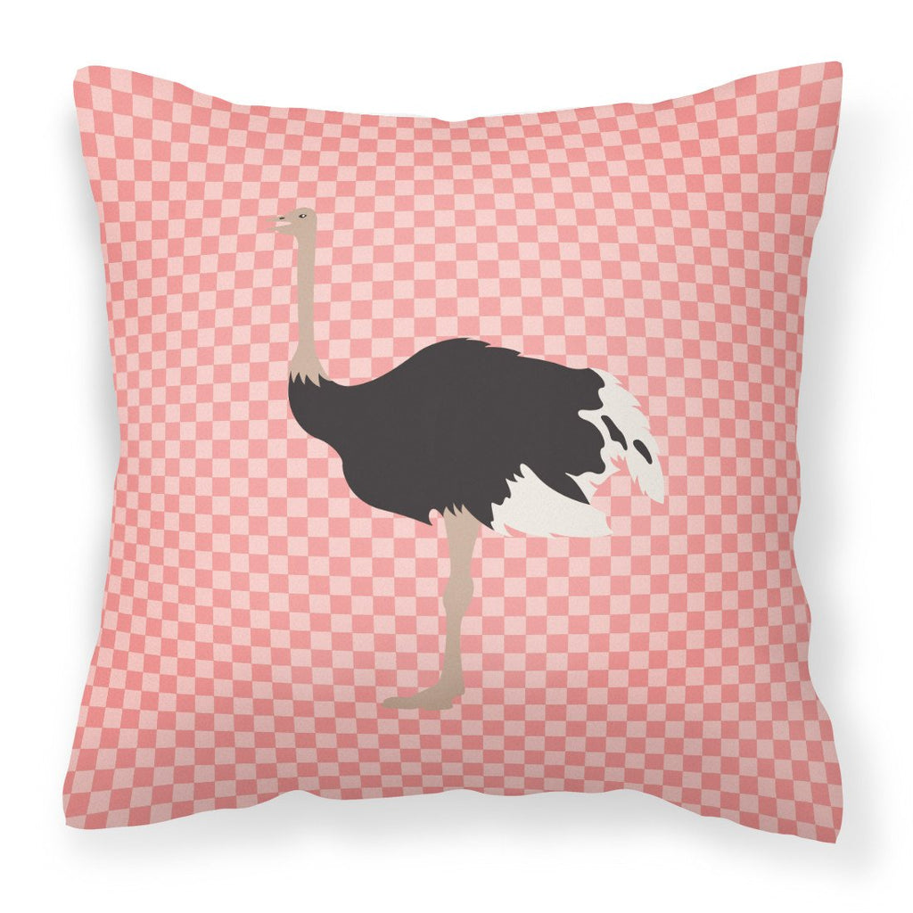 Common Ostrich Pink Check Decorative Throw Pillow 18x18 Indoor Outdoor Accent Cushion, Fabric Cover with Insert for Sofa, Bed, Porch & Living Room
