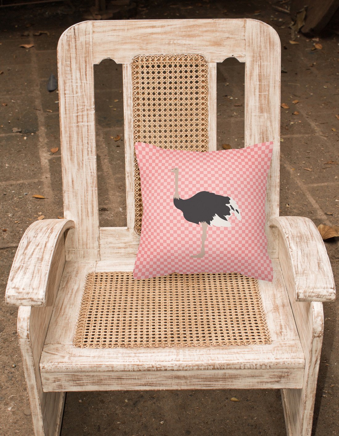 Common Ostrich Pink Check Decorative Throw Pillow 18x18 Indoor Outdoor Accent Cushion, Fabric Cover with Insert for Sofa, Bed, Porch & Living Room