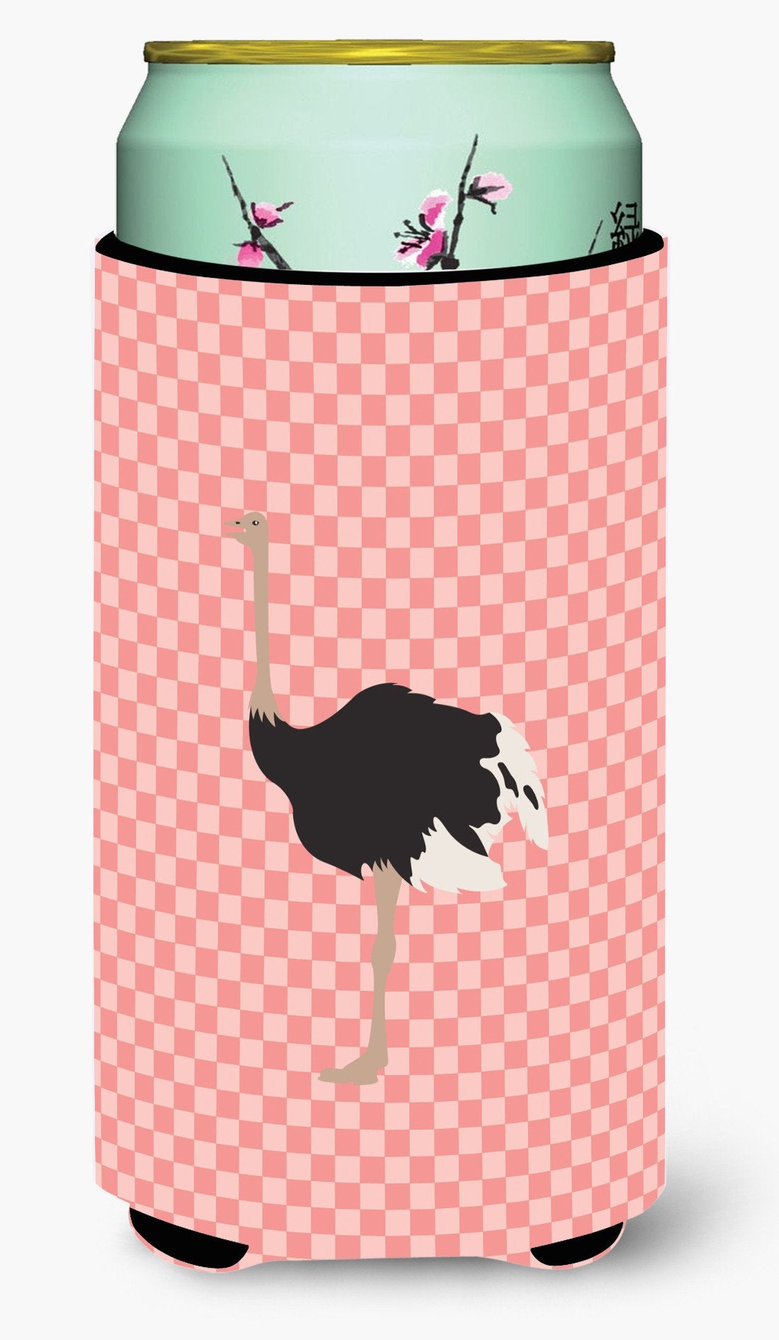 Common Ostrich Pink Check Tall Boy Hugger Can Cooler Sleeve Machine Washable Drink Collapsible Insulator Beverage Insulated Holder