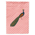 Indian Peacock Peafowl Pink Check House Flag 28x40 Porch Sleeve Pole Decorative Outside Yard Banner Artwork Wall Hanging, Polyester