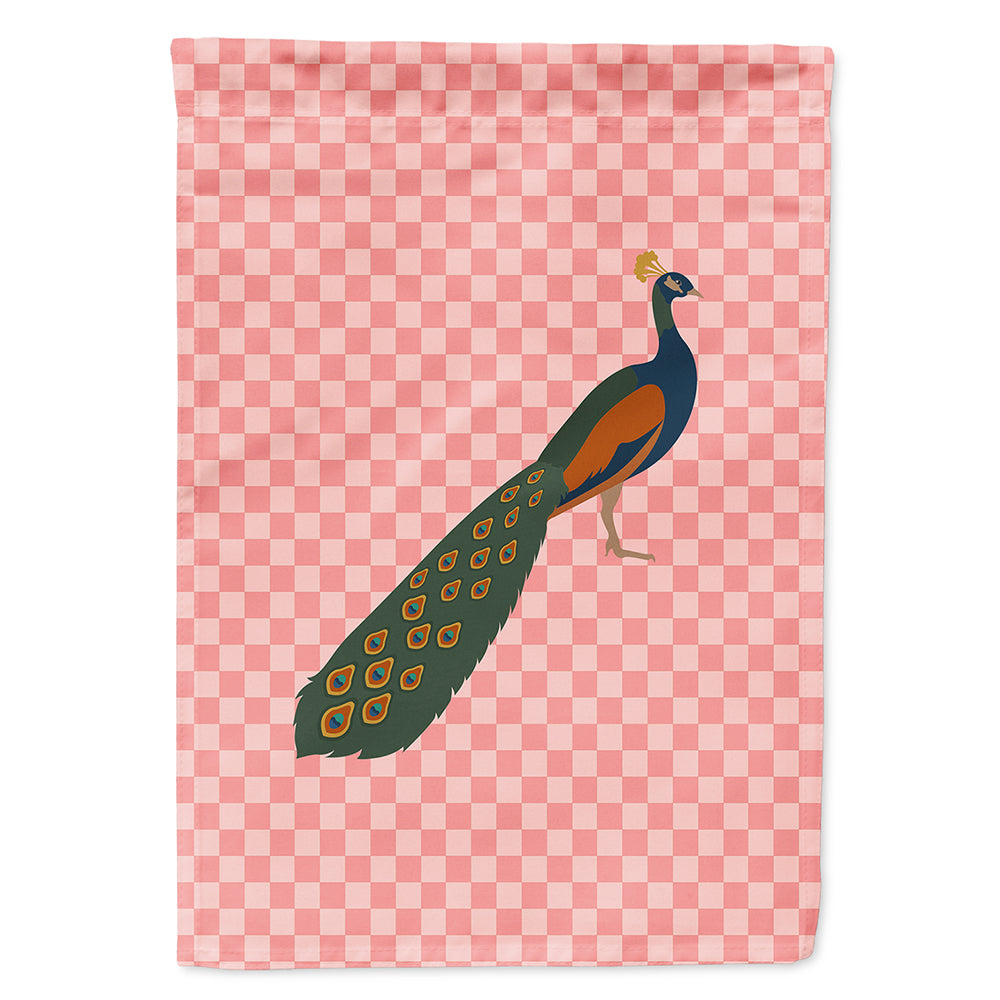 Indian Peacock Peafowl Pink Check House Flag 28x40 Porch Sleeve Pole Decorative Outside Yard Banner Artwork Wall Hanging, Polyester