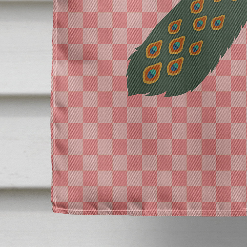 Indian Peacock Peafowl Pink Check House Flag 28x40 Porch Sleeve Pole Decorative Outside Yard Banner Artwork Wall Hanging, Polyester