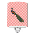 Indian Peacock Peafowl Pink Check Ceramic Night Light Compact, UL-Certified, Ideal for Bedroom, Bathroom, Nursery, Hallway, Kitchen, 6x4x3, Multicolor