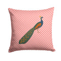 Indian Peacock Peafowl Pink Check Decorative Throw Pillow 14x14 Indoor Outdoor Accent Cushion, Fabric Cover with Insert for Sofa, Bed, Porch & Living Room