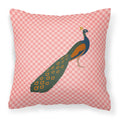 Indian Peacock Peafowl Pink Check Decorative Throw Pillow 18x18 Indoor Outdoor Accent Cushion, Fabric Cover with Insert for Sofa, Bed, Porch & Living Room