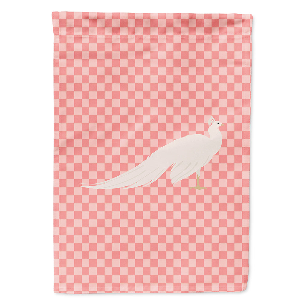 White Peacock Peafowl Pink Check House Flag 28x40 Porch Sleeve Pole Decorative Outside Yard Banner Artwork Wall Hanging, Polyester