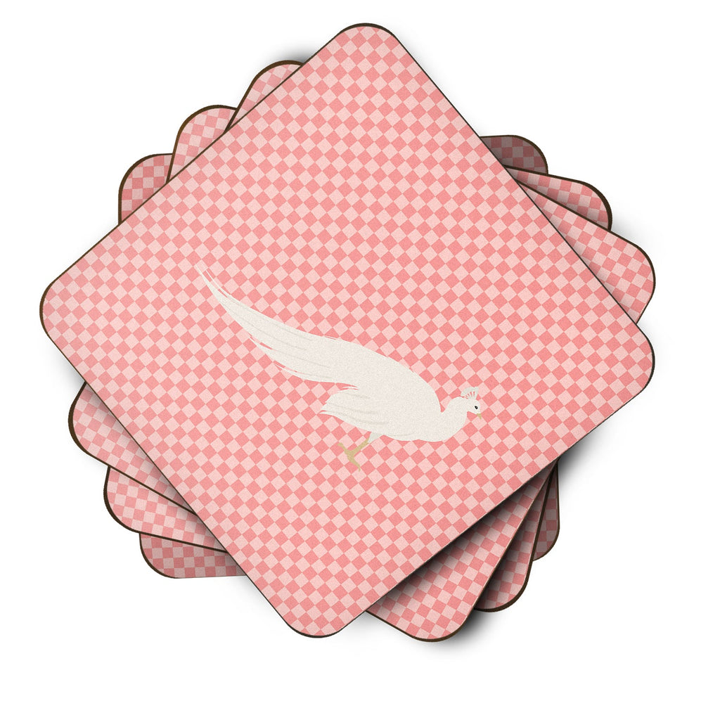 White Peacock Peafowl Pink Check Foam Coasters Set of 4 Cup Coasters for Indoor Outdoor, Tabletop Protection, Anti Slip, Mouse pad Material