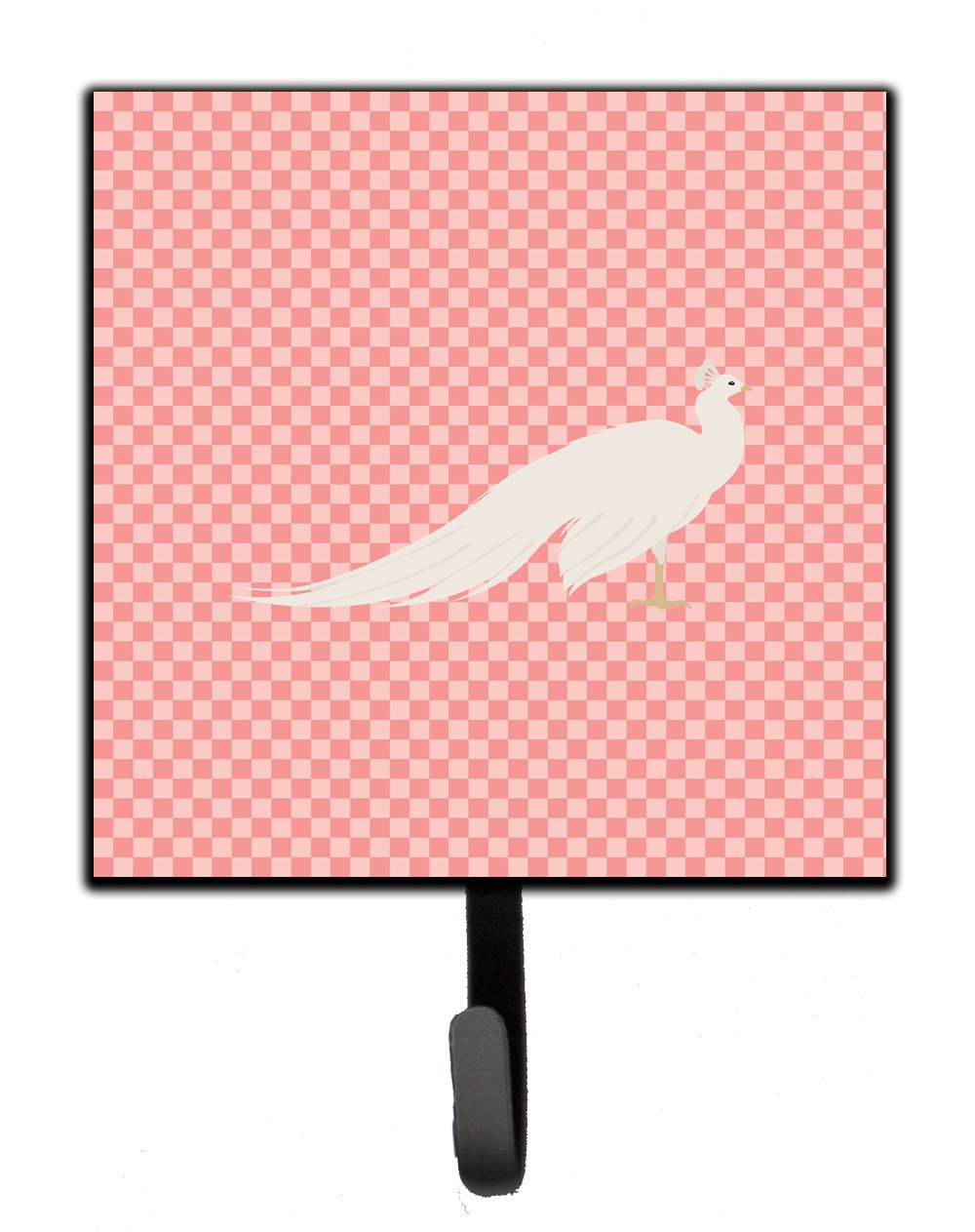 White Peacock Peafowl Pink Check Leash or Key Holder Wall Hooks, Key Hooks Holder, Coat Rack Wall Mount, Coat Hooks, Hooks for Hanging Keys, Towels, Aprons, Leashes