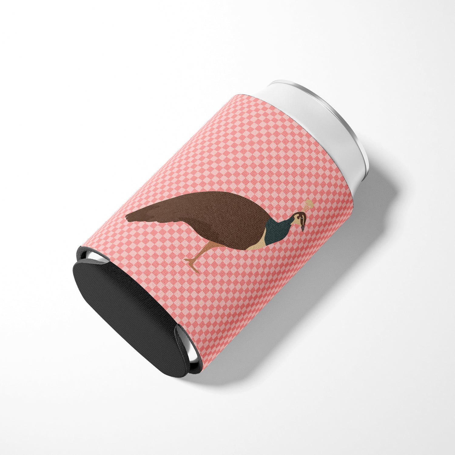 Indian Peahen Peafowl Pink Check Can or Bottle Hugger Cooler Sleeve for Standard 12 oz Cans, Insulated Foam Beer & Soda Can Hugger Reusable