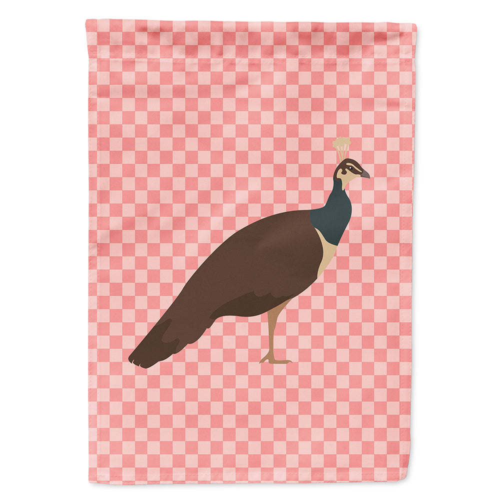 Indian Peahen Peafowl Pink Check House Flag 28x40 Porch Sleeve Pole Decorative Outside Yard Banner Artwork Wall Hanging, Polyester