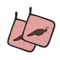Indian Peahen Peafowl Pink Check Pot Holder Set of 2 Heat Resistant Quilted Hot Pads 7.5 x 7.5 Inch, Insulated Kitchen Trivets for Cooking & Baking