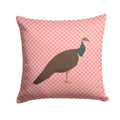 Indian Peahen Peafowl Pink Check Decorative Throw Pillow 14x14 Indoor Outdoor Accent Cushion, Fabric Cover with Insert for Sofa, Bed, Porch & Living Room