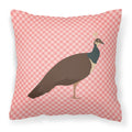 Indian Peahen Peafowl Pink Check Decorative Throw Pillow 18x18 Indoor Outdoor Accent Cushion, Fabric Cover with Insert for Sofa, Bed, Porch & Living Room