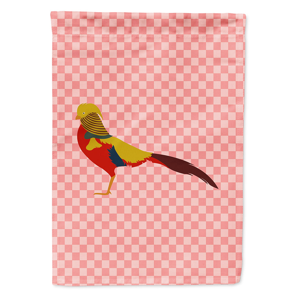 Golden or Chinese Pheasant Pink Check House Flag 28x40 Porch Sleeve Pole Decorative Outside Yard Banner Artwork Wall Hanging, Polyester