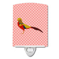 Golden or Chinese Pheasant Pink Check Ceramic Night Light Compact, UL-Certified, Ideal for Bedroom, Bathroom, Nursery, Hallway, Kitchen, 6x4x3, Multicolor