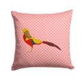 Golden or Chinese Pheasant Pink Check Decorative Throw Pillow 14x14 Indoor Outdoor Accent Cushion, Fabric Cover with Insert for Sofa, Bed, Porch & Living Room