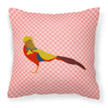 Golden or Chinese Pheasant Pink Check Decorative Throw Pillow 18x18 Indoor Outdoor Accent Cushion, Fabric Cover with Insert for Sofa, Bed, Porch & Living Room