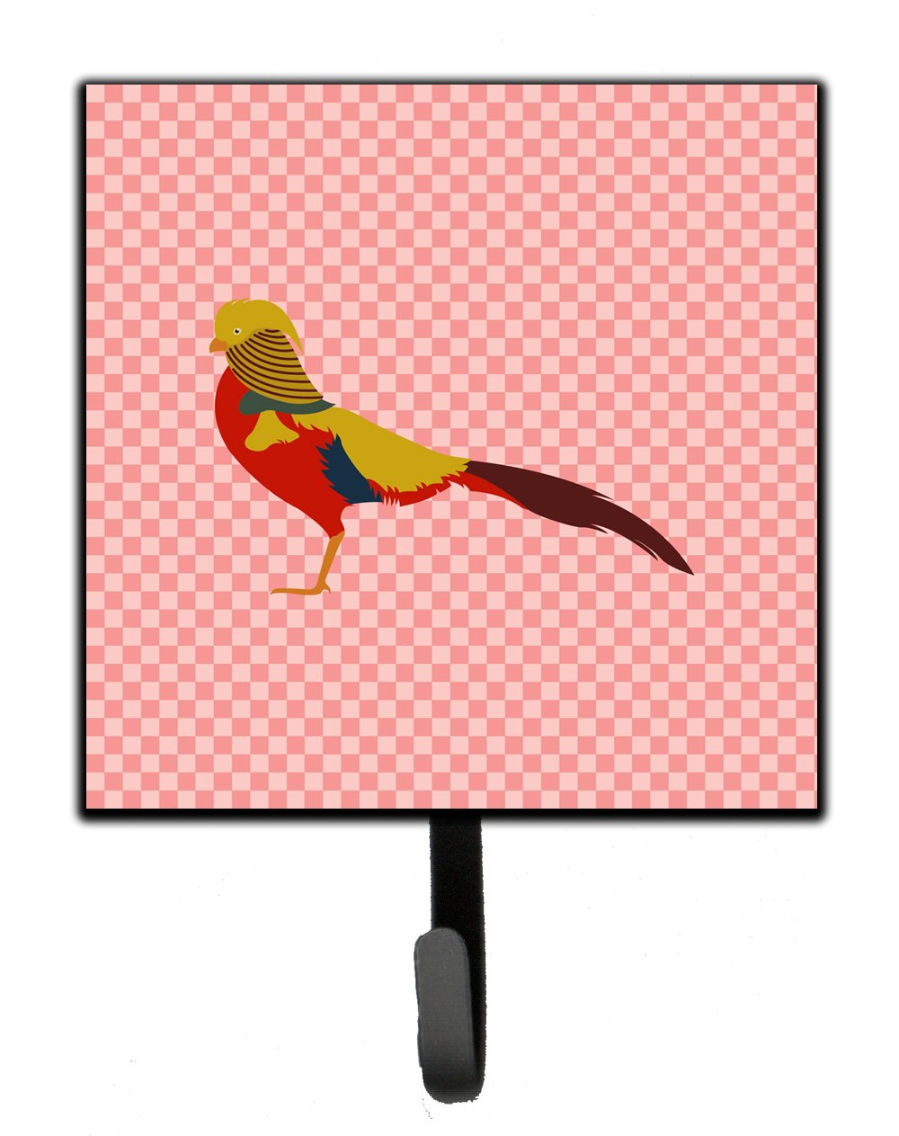 Golden or Chinese Pheasant Pink Check Leash or Key Holder Wall Hooks, Key Hooks Holder, Coat Rack Wall Mount, Coat Hooks, Hooks for Hanging Keys, Towels, Aprons, Leashes