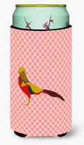 Golden or Chinese Pheasant Pink Check Tall Boy Hugger Can Cooler Sleeve Machine Washable Drink Collapsible Insulator Beverage Insulated Holder