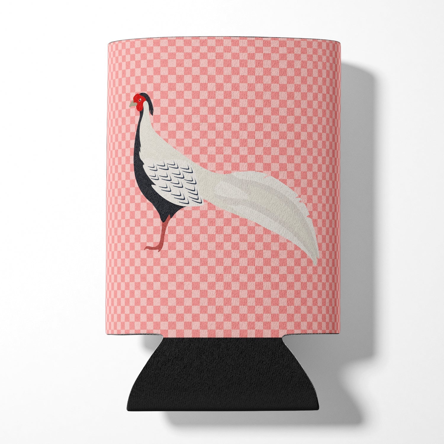 Silver Pheasant Pink Check Can or Bottle Hugger Cooler Sleeve for Standard 12 oz Cans, Insulated Foam Beer & Soda Can Hugger Reusable