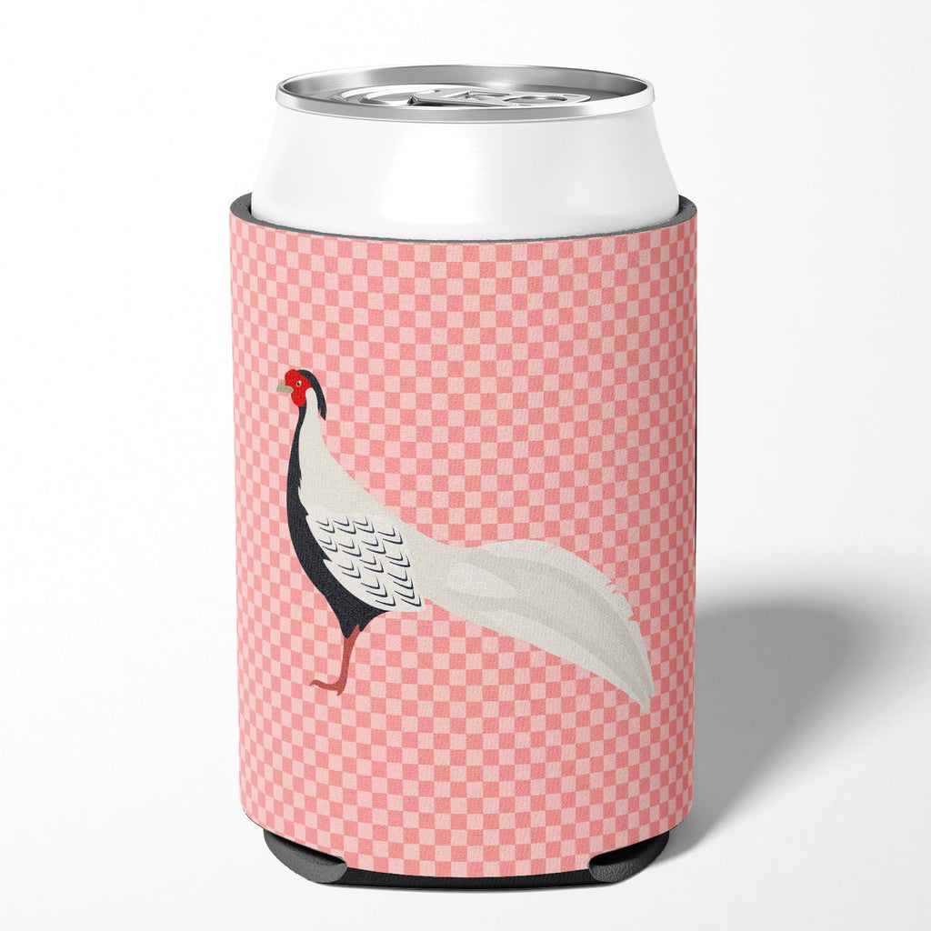 Silver Pheasant Pink Check Can or Bottle Hugger Cooler Sleeve for Standard 12 oz Cans, Insulated Foam Beer & Soda Can Hugger Reusable