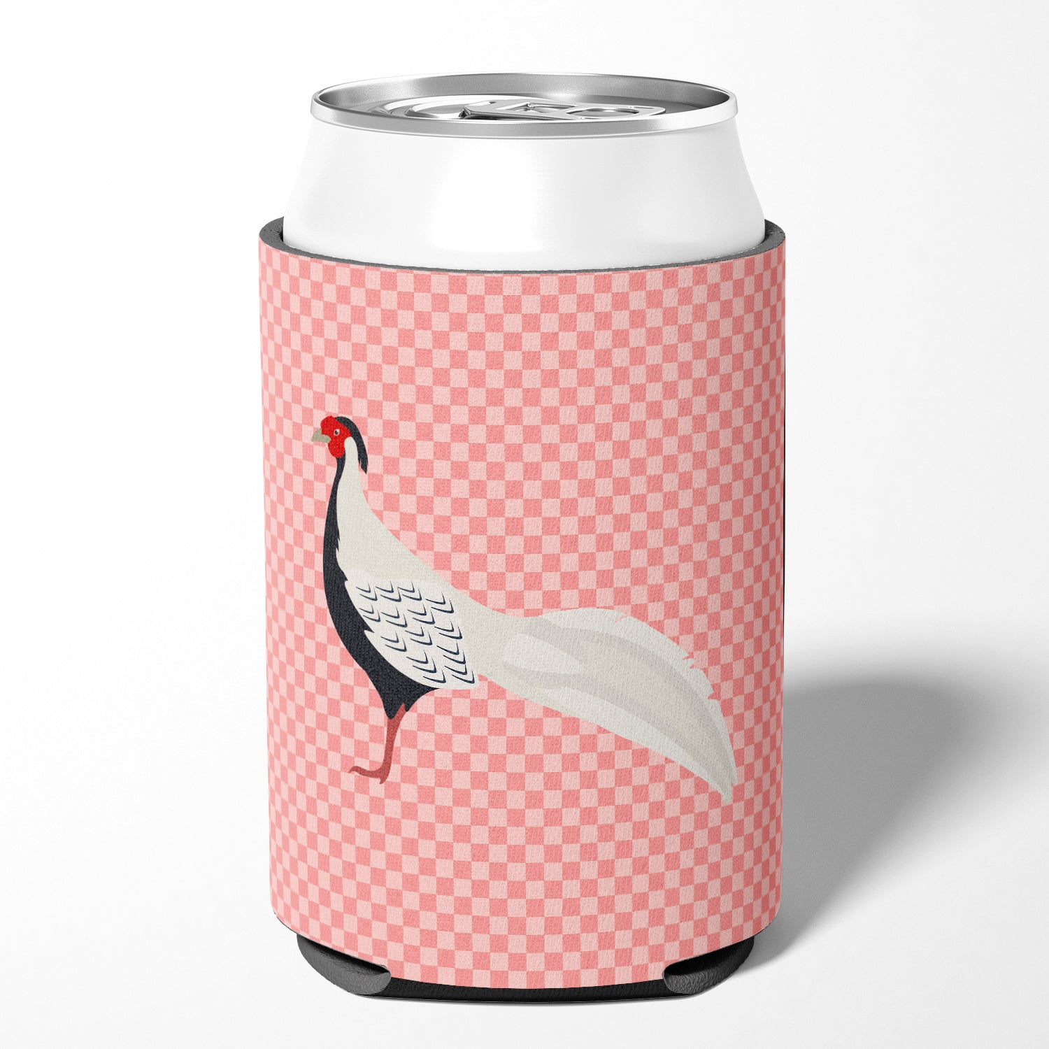 Silver Pheasant Pink Check Can or Bottle Hugger Cooler Sleeve for Standard 12 oz Cans, Insulated Foam Beer & Soda Can Hugger Reusable