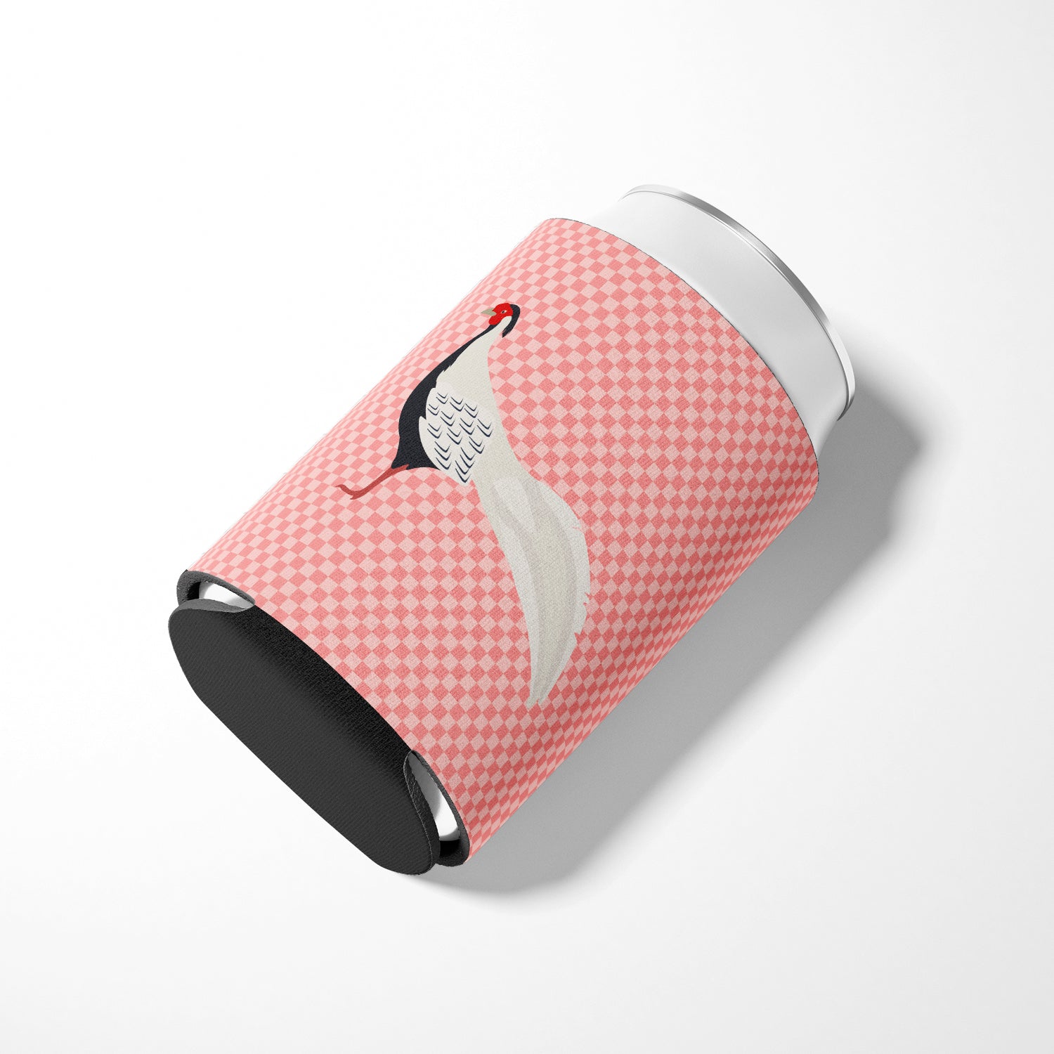 Silver Pheasant Pink Check Can or Bottle Hugger Cooler Sleeve for Standard 12 oz Cans, Insulated Foam Beer & Soda Can Hugger Reusable