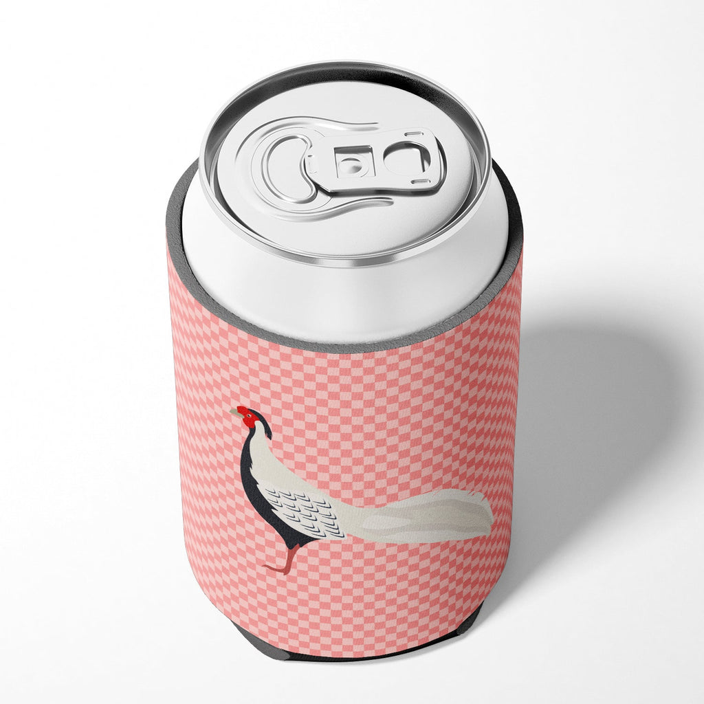 Silver Pheasant Pink Check Can or Bottle Hugger Cooler Sleeve for Standard 12 oz Cans, Insulated Foam Beer & Soda Can Hugger Reusable