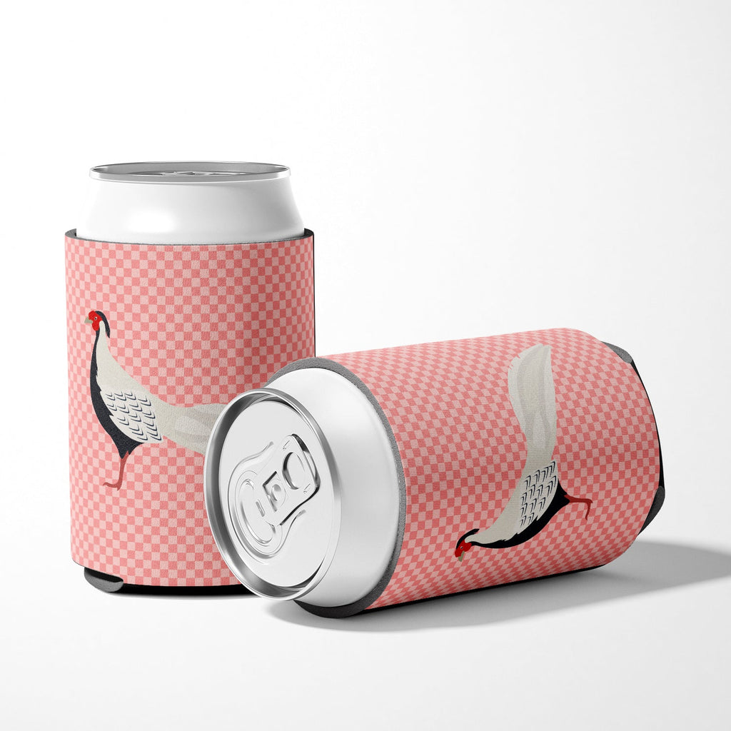 Silver Pheasant Pink Check Can or Bottle Hugger Cooler Sleeve for Standard 12 oz Cans, Insulated Foam Beer & Soda Can Hugger Reusable