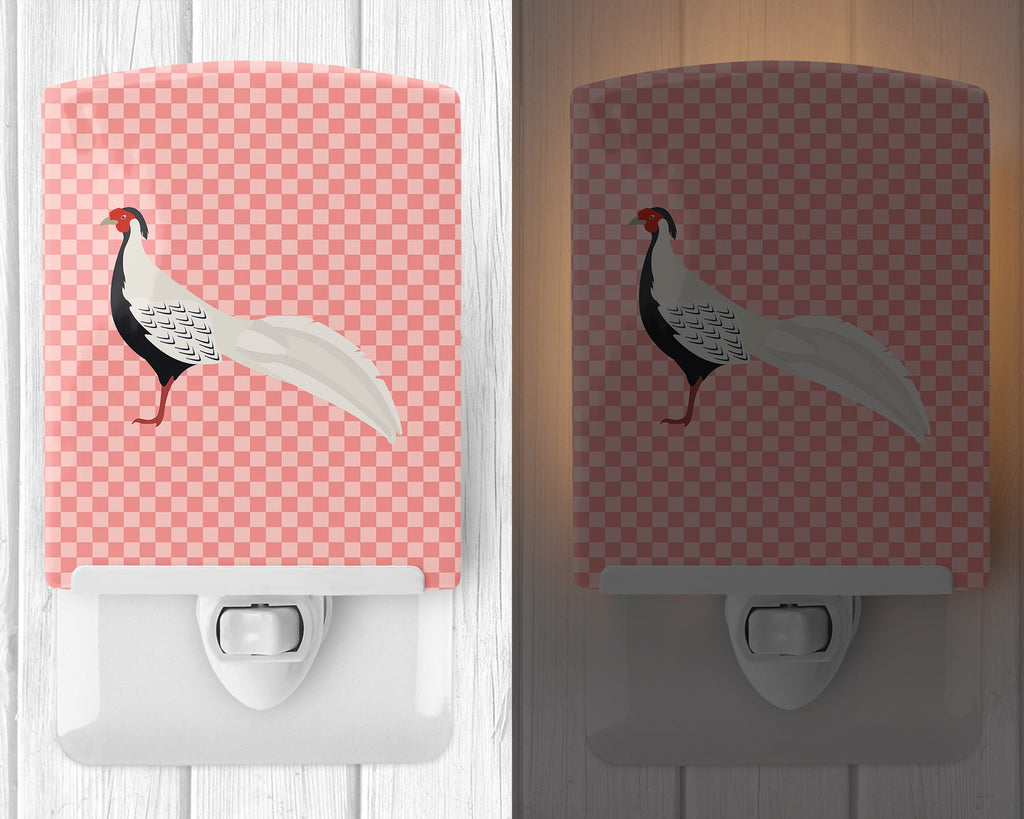 Silver Pheasant Pink Check Ceramic Night Light Compact, UL-Certified, Ideal for Bedroom, Bathroom, Nursery, Hallway, Kitchen, 6x4x3, Multicolor