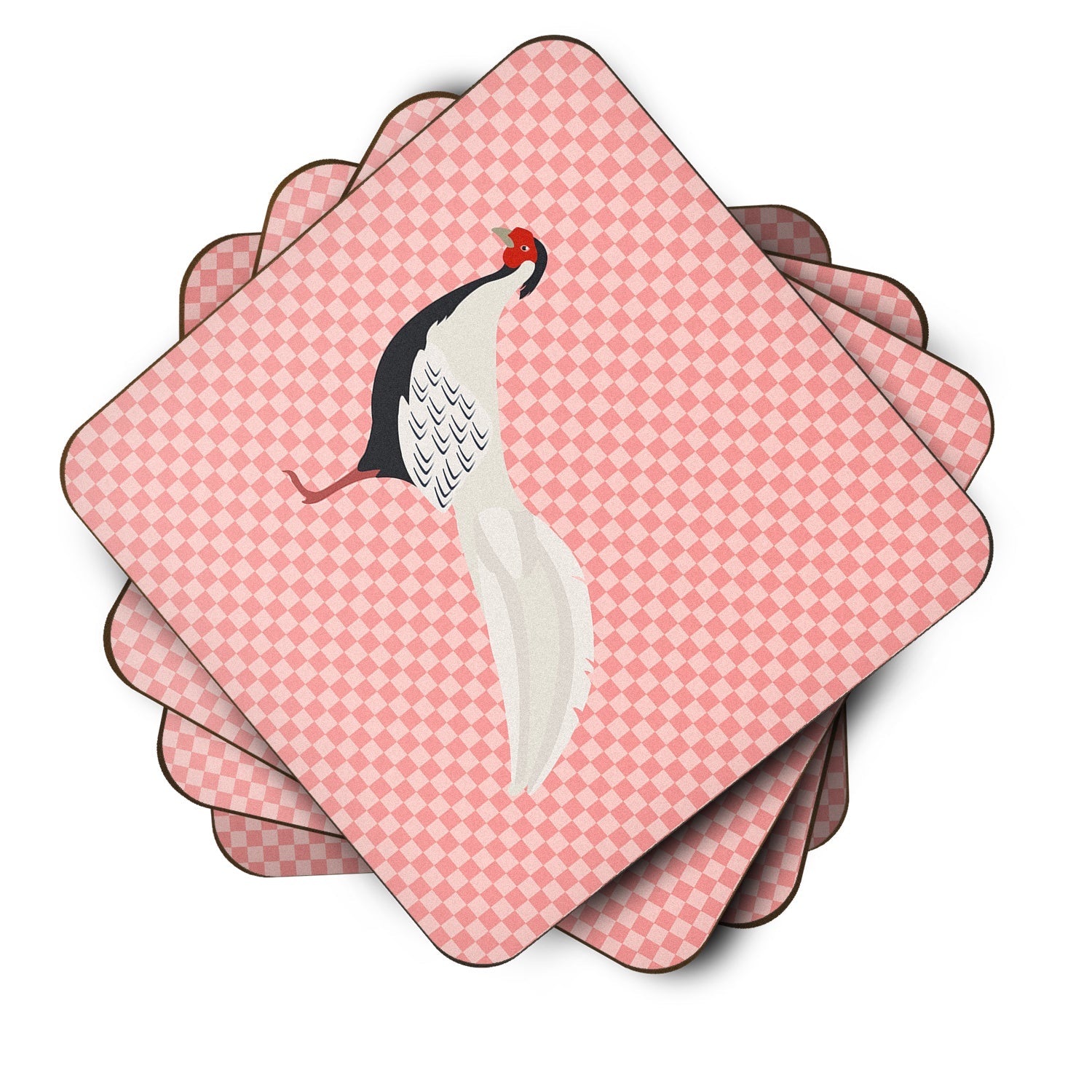Silver Pheasant Pink Check Foam Coasters Set of 4 Cup Coasters for Indoor Outdoor, Tabletop Protection, Anti Slip, Mouse pad Material