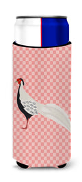 Silver Pheasant Pink Check Slim Can Hugger , Insulated Foam Hugger for 12 oz Slim Cans, Beer Bottles & Water Bottles, Printed in USA
