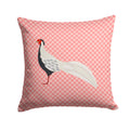 Silver Pheasant Pink Check Decorative Throw Pillow 14x14 Indoor Outdoor Accent Cushion, Fabric Cover with Insert for Sofa, Bed, Porch & Living Room