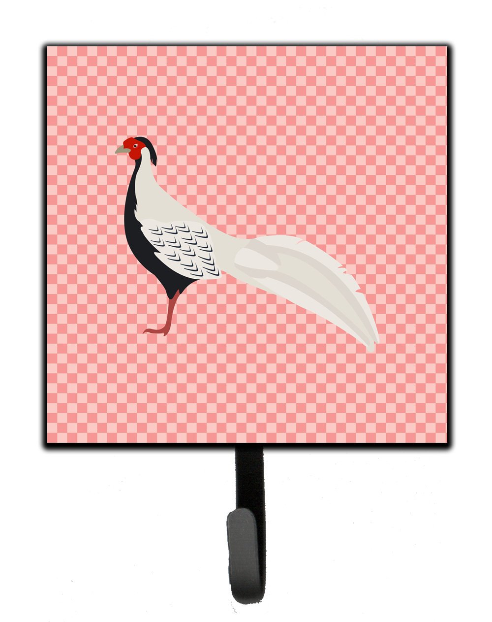 Silver Pheasant Pink Check Leash or Key Holder Wall Hooks, Key Hooks Holder, Coat Rack Wall Mount, Coat Hooks, Hooks for Hanging Keys, Towels, Aprons, Leashes