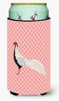 Silver Pheasant Pink Check Tall Boy Hugger Can Cooler Sleeve Machine Washable Drink Collapsible Insulator Beverage Insulated Holder
