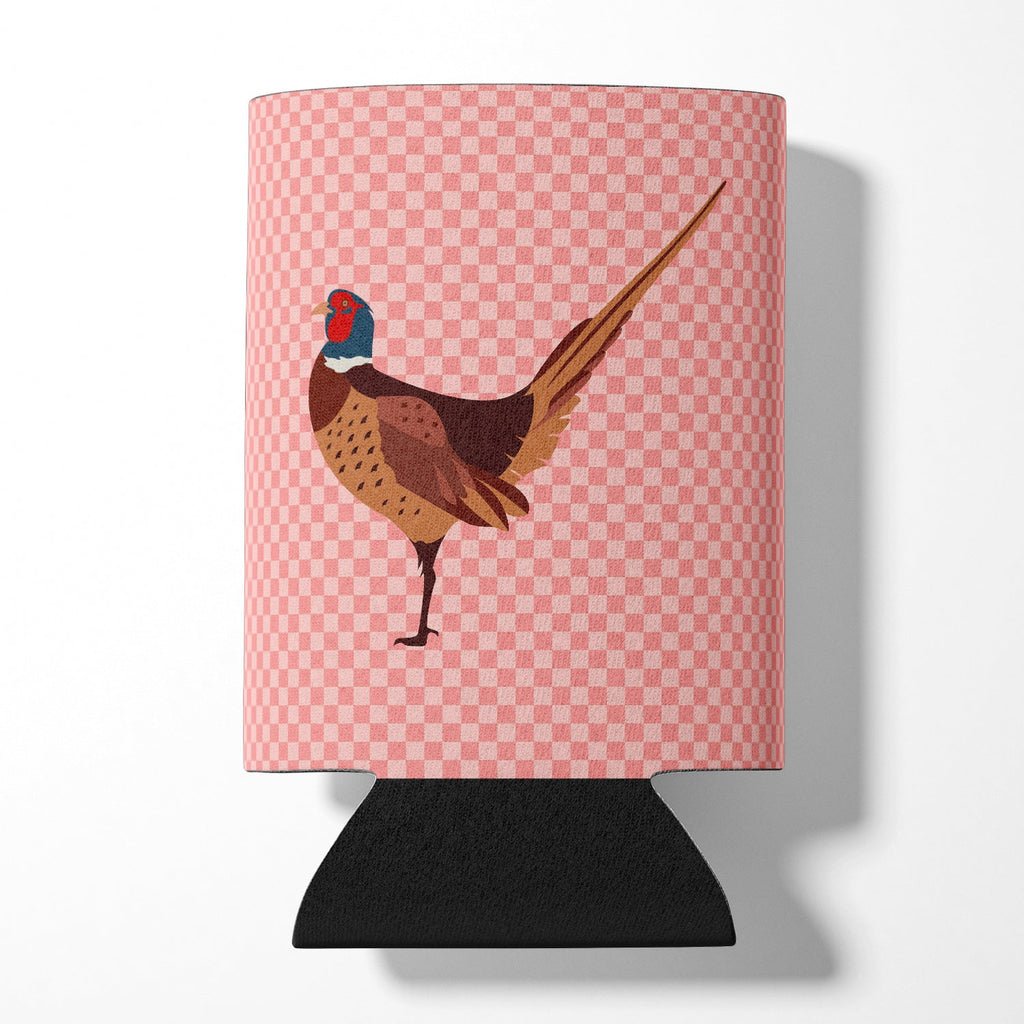 Ring-necked Common Pheasant Pink Check Can or Bottle Hugger Cooler Sleeve for Standard 12 oz Cans, Insulated Foam Beer & Soda Can Hugger Reusable